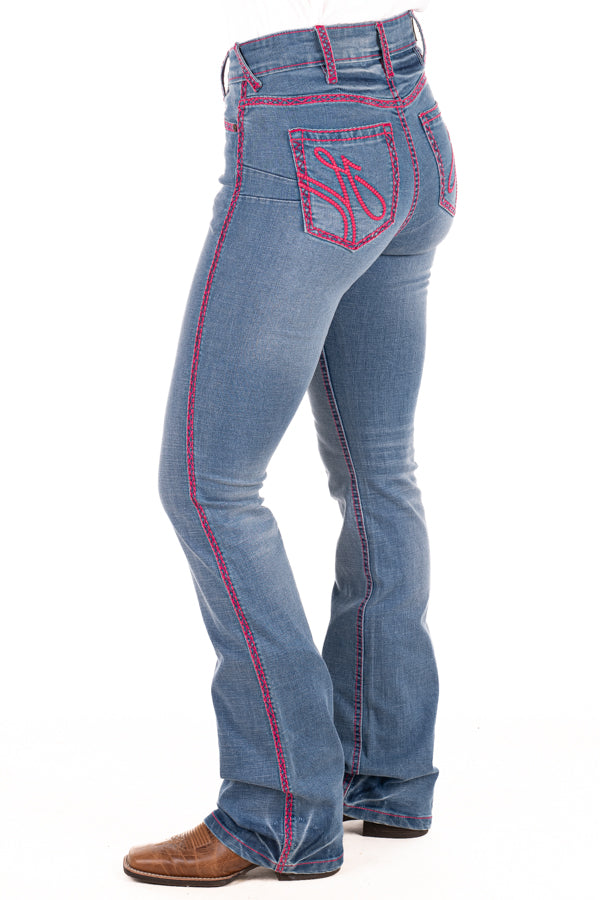 Ultra High Rise - SR2156 "Indiana" Hot Pink Metallic Stitch Jean