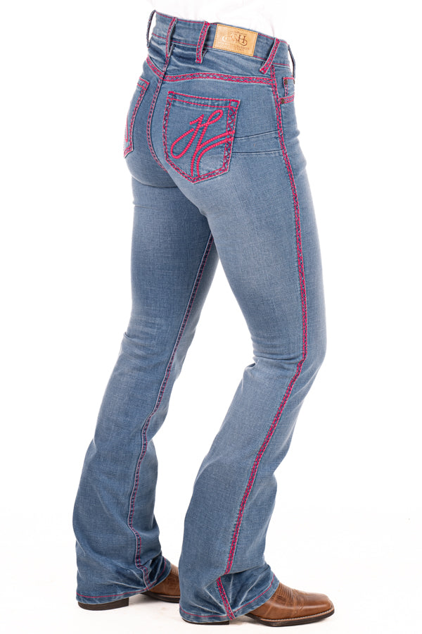 Ultra High Rise - SR2156 "Indiana" Hot Pink Metallic Stitch Jean