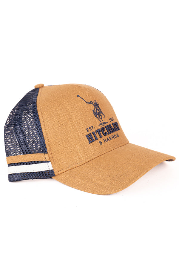 Trucker Cap - Tan Linen & Navy