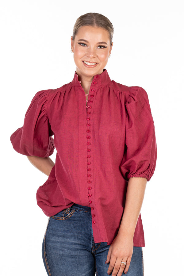 The LC Collection - LC106-2000 Cerise Short Sleeve Linen Top