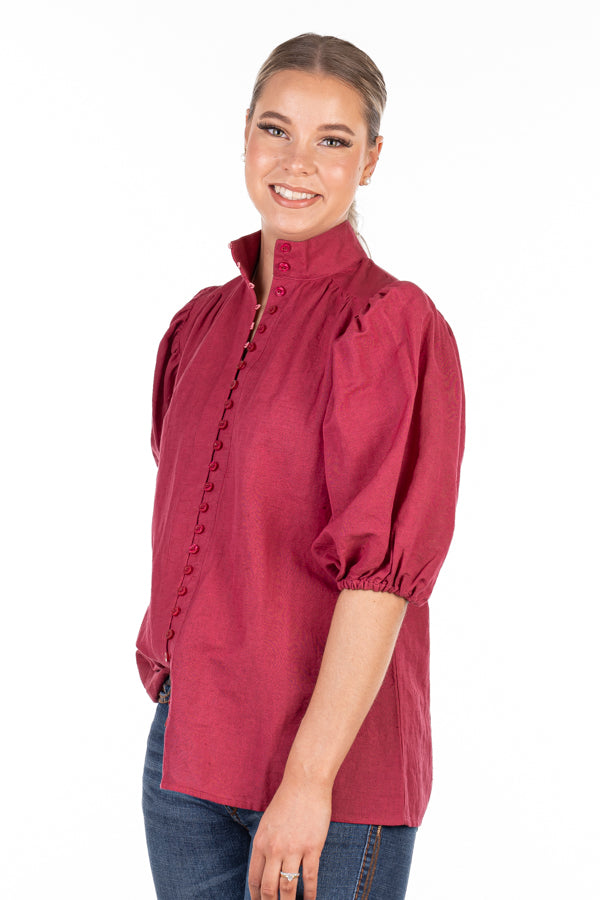 The LC Collection - LC106-2000 Cerise Short Sleeve Linen Top