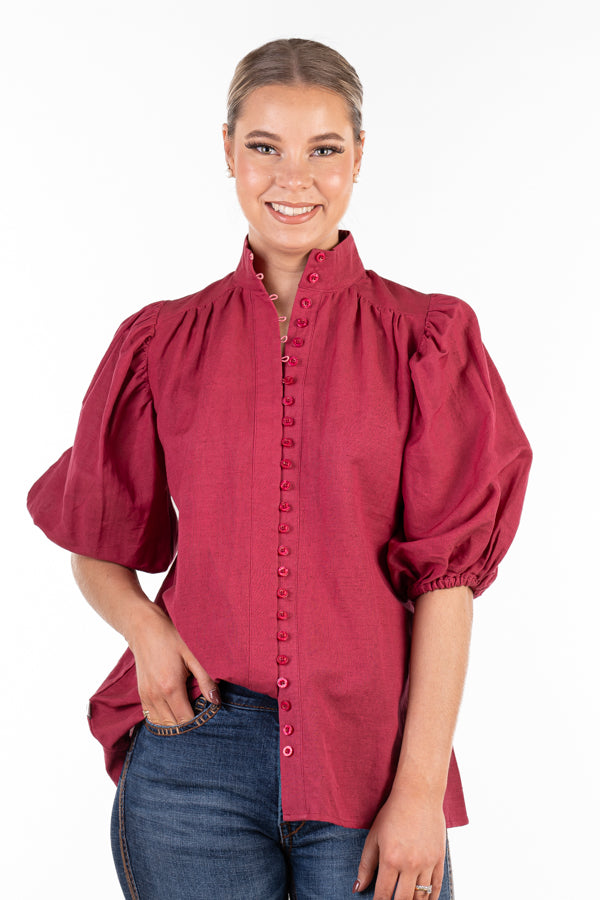 The LC Collection - LC106-2000 Cerise Short Sleeve Linen Top