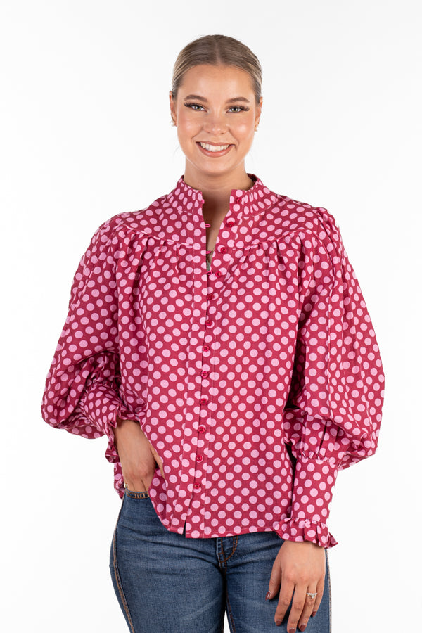 The LC Collection - LC52-2001 Pale Pink Polka Dot on Cerise
