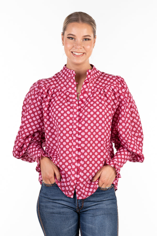 The LC Collection - LC52-2001 Pale Pink Polka Dot on Cerise