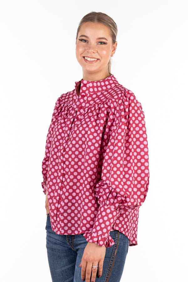 The LC Collection - LC52-2001 Pale Pink Polka Dot on Cerise