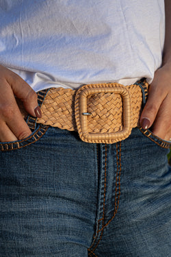Leather Plaited Belt - Natural