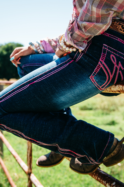 Ultra High Rise - SR2207 "Tombstone" Hot Pink Stitch Jeans