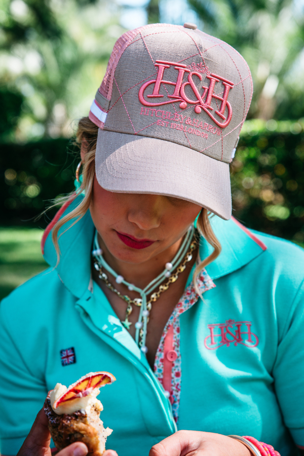 Trucker Cap - Beige & Pink Crisscross