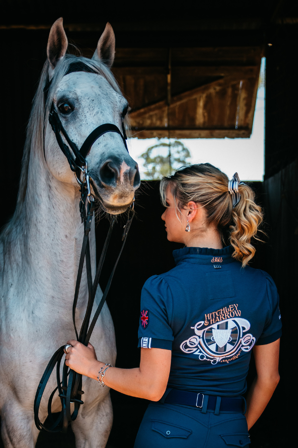 Equestrian Collection - EQ03-4 Navy Frill Polo with Metallic Bronze Detail