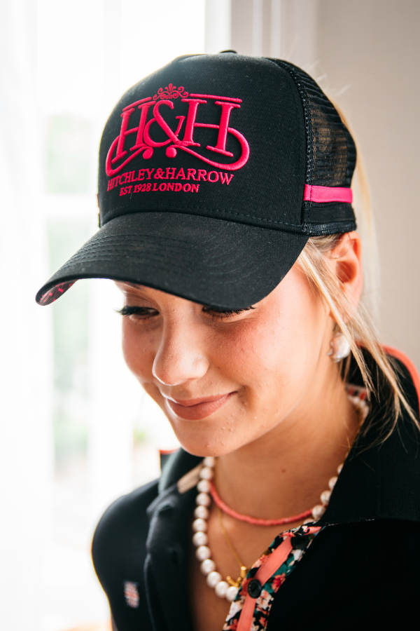 Trucker Cap - Black & Hot Pink Pony Tail