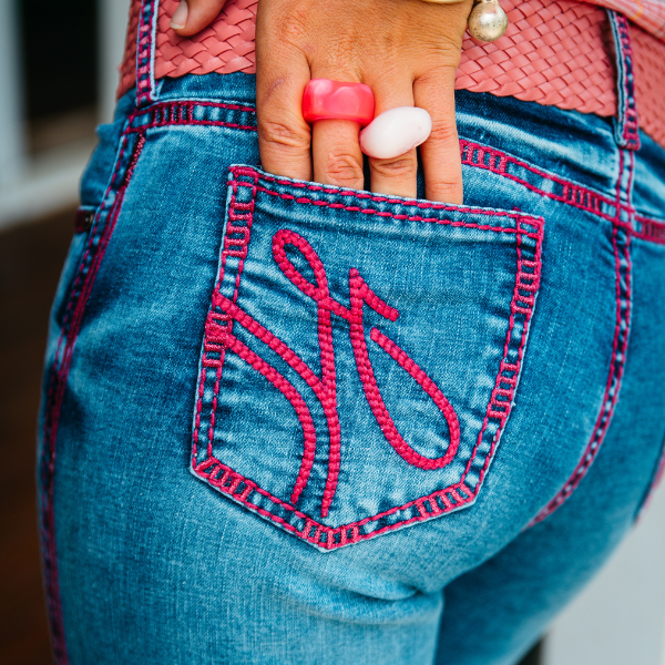 andmary heart hip denim pink stitch S♡ ANDMARY】Heart hip denim