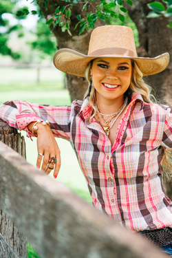 Fitted - RR01-2000 Peach & Brown Check Collared Ranch Range Arena Shirt