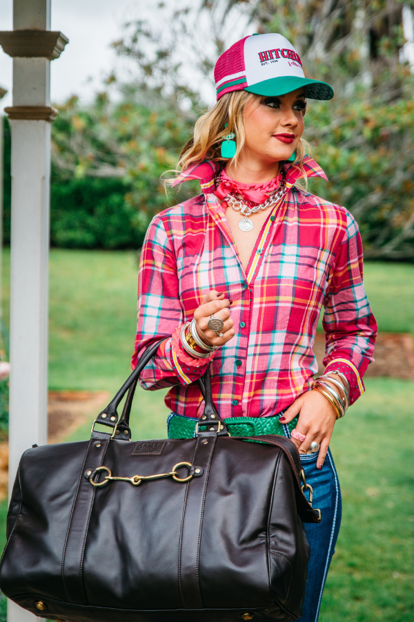 Fitted - RR01-2003 Hot Pink, Yellow, & Green Check Collared Ranch Range Arena Shirt
