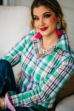 Fitted - RR01-37 Green & Pink Check Collared Ranch Range Arena Shirt