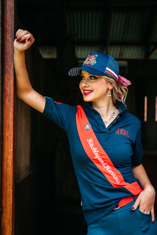 Equestrian Collection - Sash Fitted Polo - EE01-21 Navy and Red