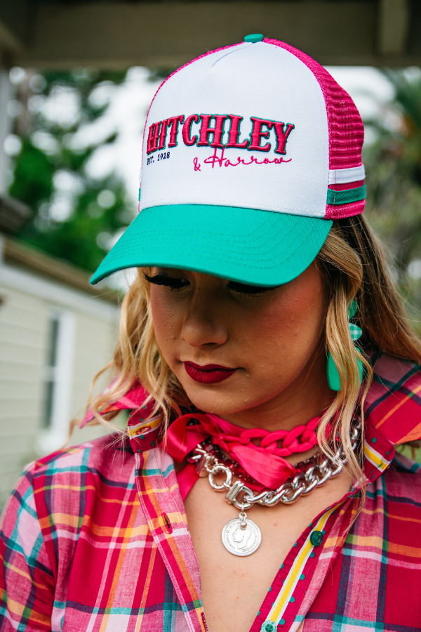 Trucker Cap - White, Hot Pink, & Emerald Green