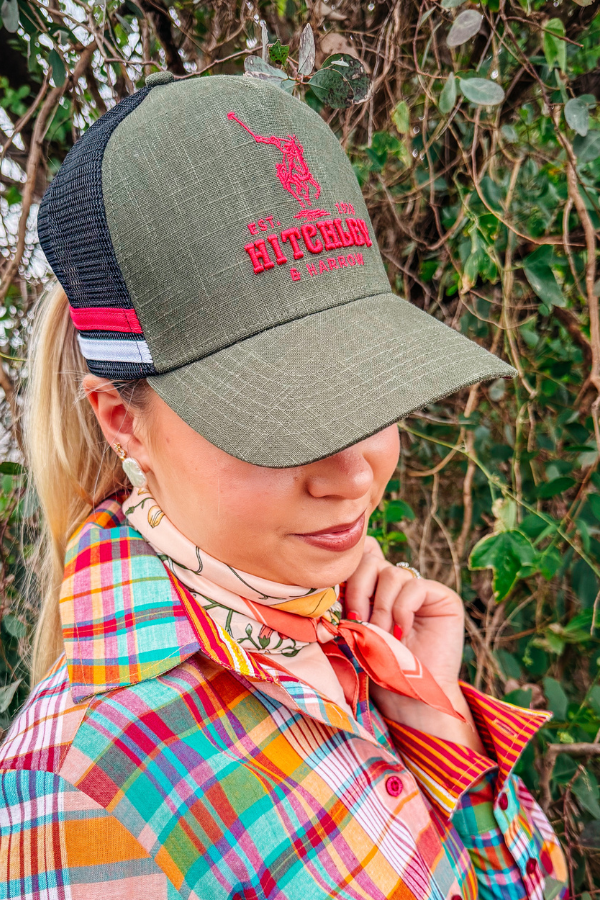 Trucker Cap - Dark Olive, Black, & Hot Pink