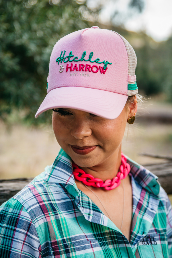 Trucker Cap - Baby Pink, Green & Beige