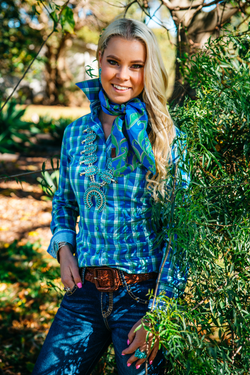 Fitted - RR01-16 Blue & Green Check Collared Ranch Range Arena Shirt