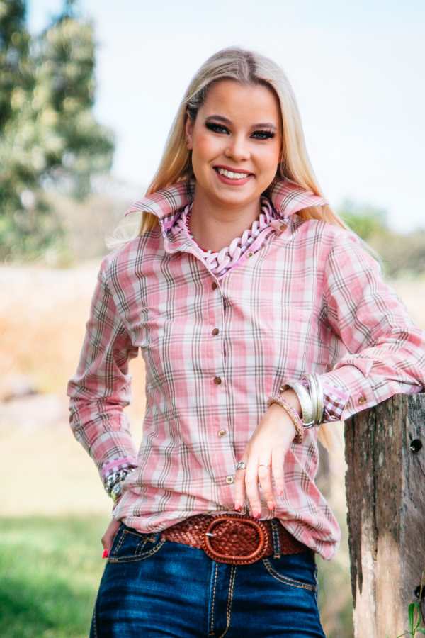 Fitted - RR01-29 Pink Check Collared Ranch Range Arena Shirt
