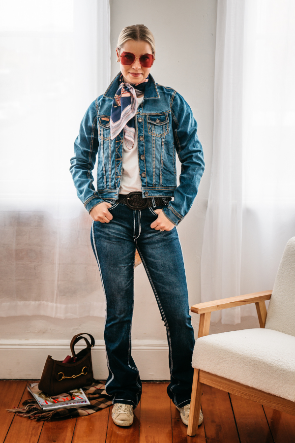Denim Jacket - DJ15 Dark Wash with Tan Stitch