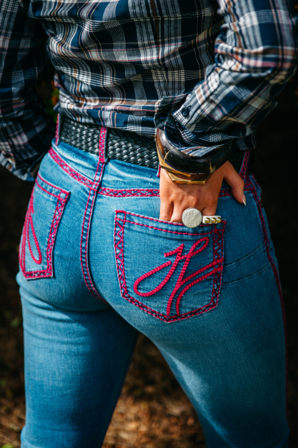 Ultra High Rise - SR2156 "Indiana" Hot Pink Metallic Stitch Jean