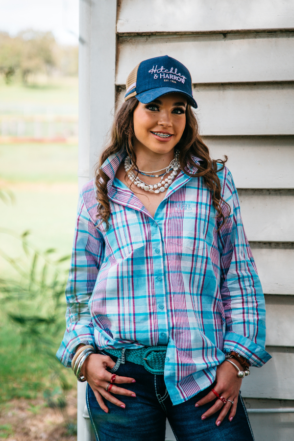 The LC Collection - LC03-2001 Baby Blue, Purple & White Check