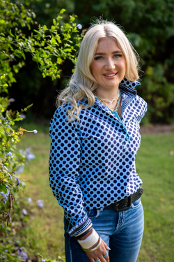 Loose Fit - O2005 Baby Blue and Navy Polka Dot