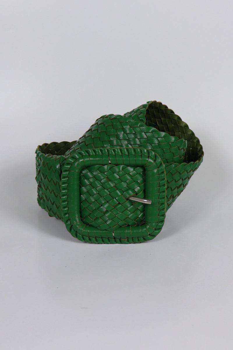 Leather Plaited Belt - Emerald