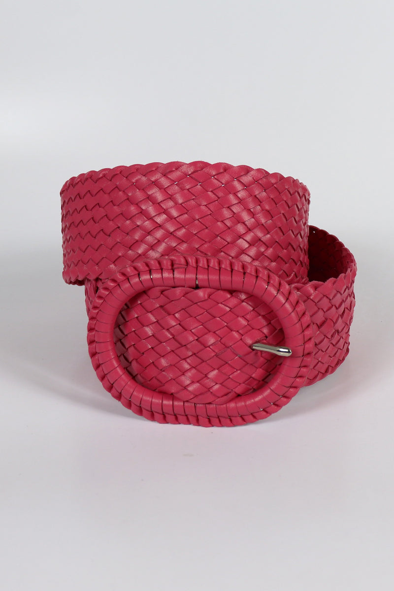 Leather Plaited Belt - Hot Pink