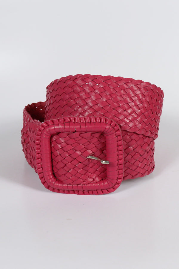 Leather Plaited Belt - Hot Pink