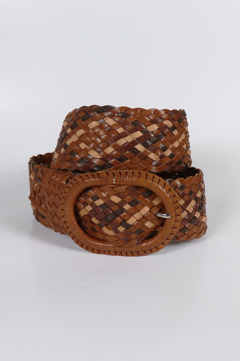 Leather Plaited Belt - Brown Mixed