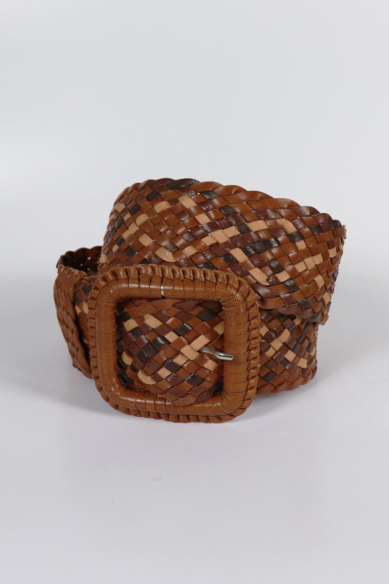 Leather Plaited Belt - Brown Mixed