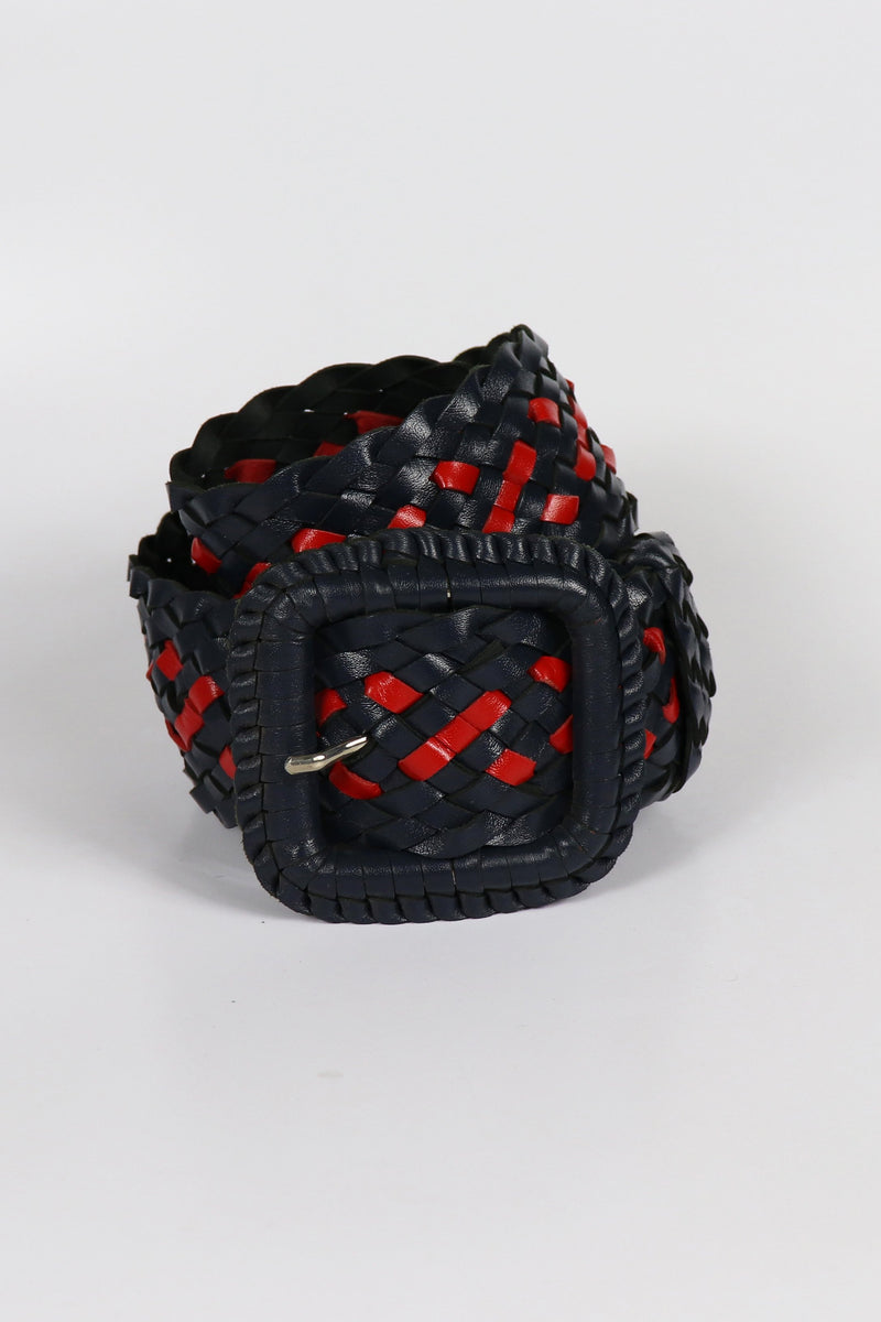 Leather Plaited Belt - Navy and Red