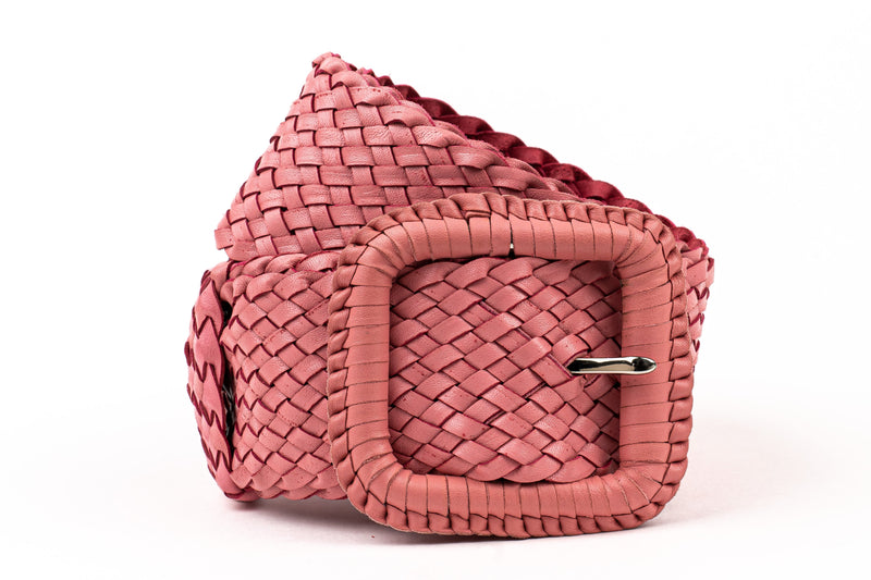 Leather Plaited Belt - Candy Pink