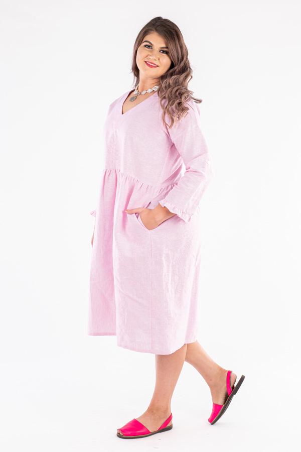 Linen Collection - LC19 Pink Stripe V Neck Dress