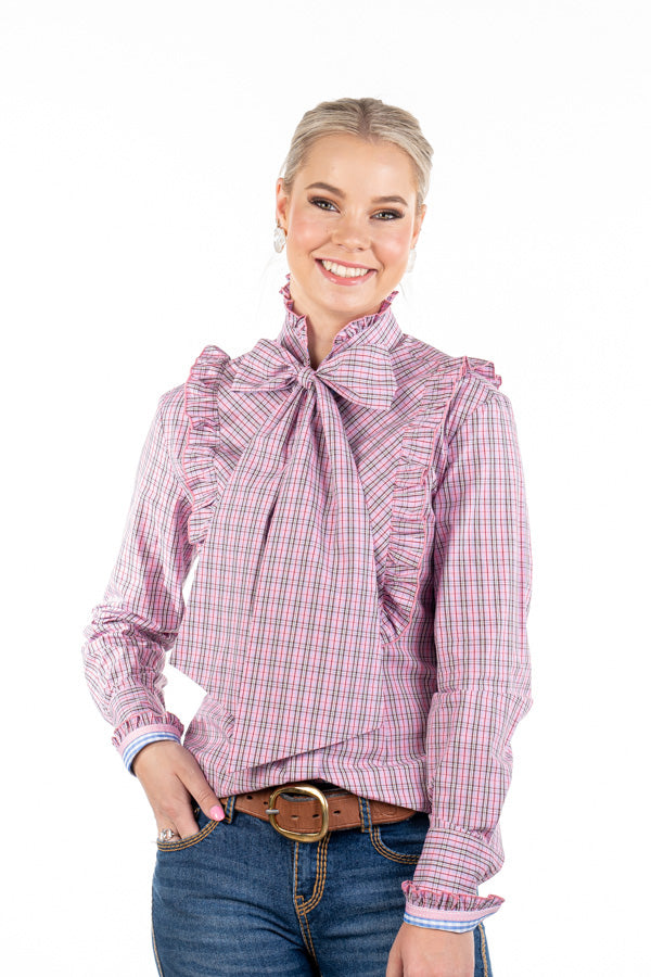 Fitted - RR04-6 Baby Pink & Black Check Ranch Range Bow Tie