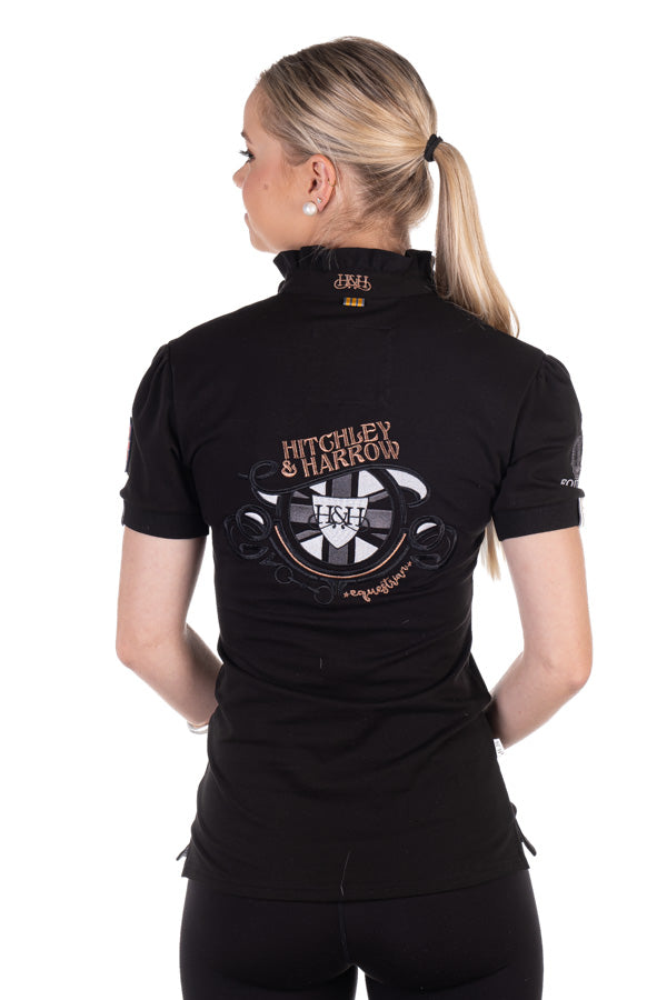 Equestrian Collection - EQ03-3 Black Frill Polo with Metallic Bronze Detail