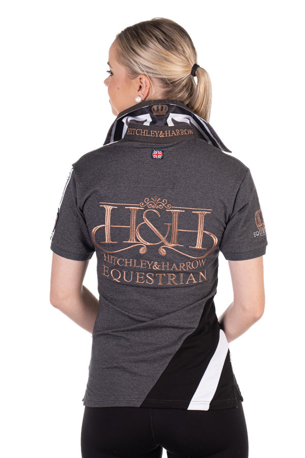 Equestrian Collection - EQ01-5 Marle Grey Collared Polo with Metallic Bronze Detail