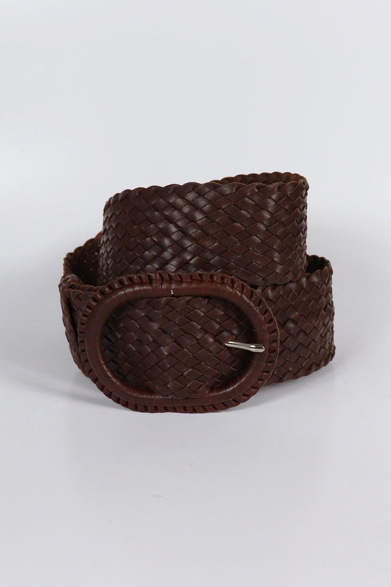 Leather Plaited Belt - Rich Brandy