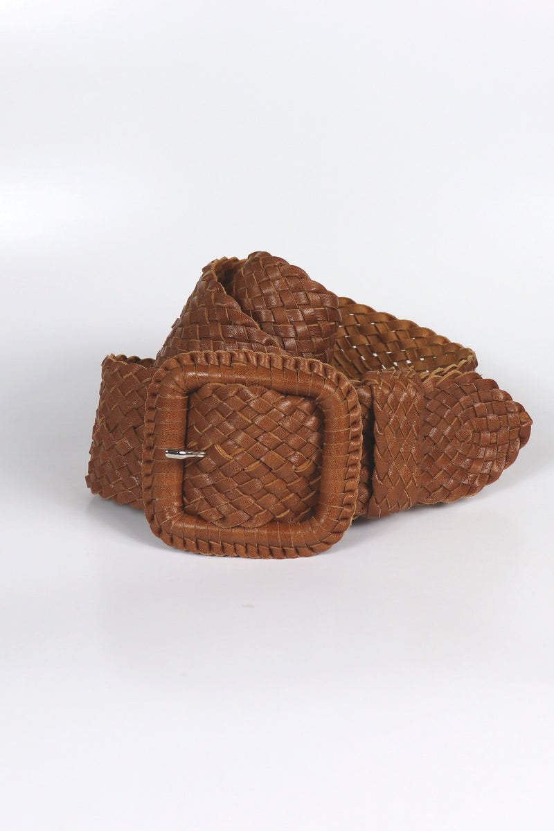 Leather Plaited Belt - Tan