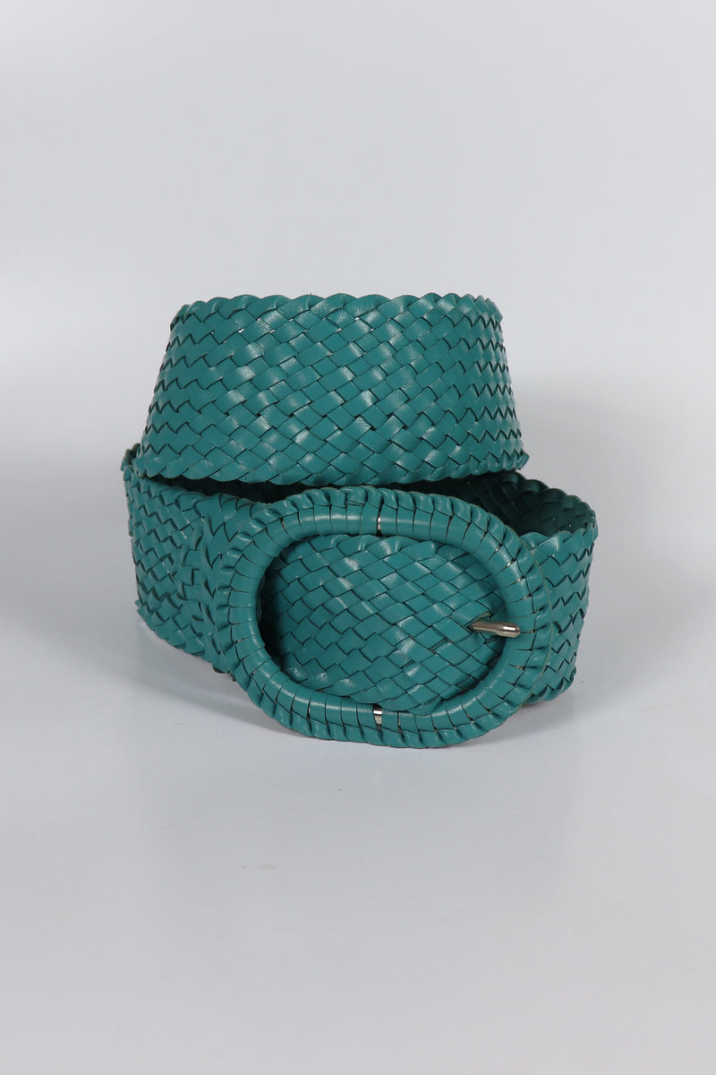 Leather Plaited Belt - Turquoise